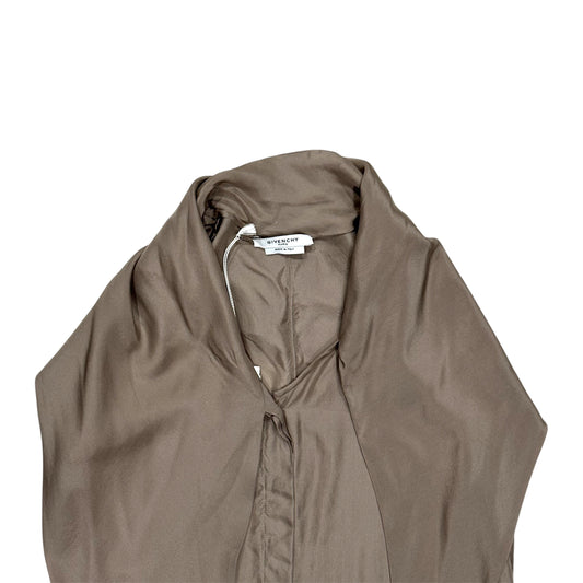 GIVENCHY TAUPE DRAPE SILK SCARF TOP