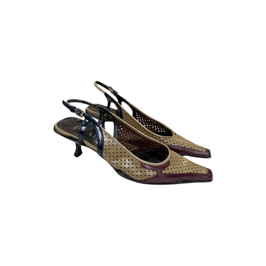 PRADA SLINGBACK PERFORATED LEATHER HEELS