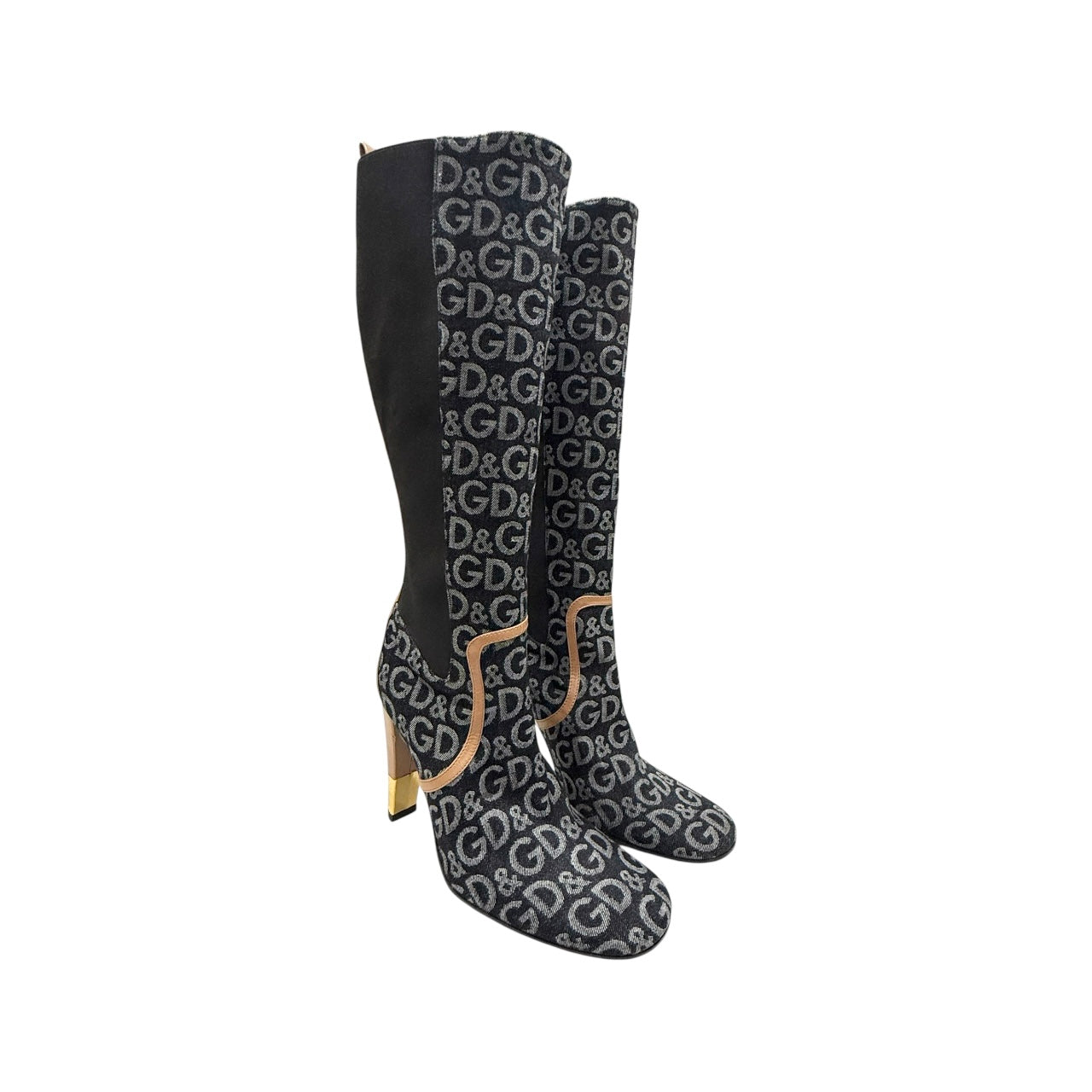 DOLCE & GABBANA MONOGRAM KNEE HIGH HEEL BOOTS