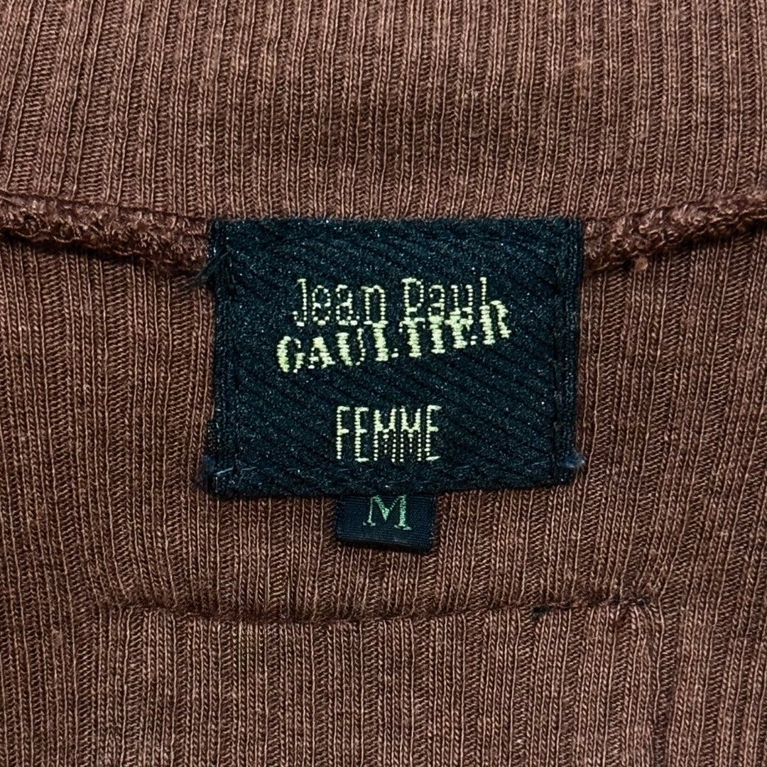 JEAN PAUL GAULTIER BROWN RIBBED KNIT BODYSUIT