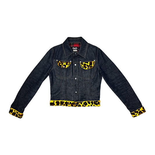 DOLCE & GABBANA YELLOW LEOPARD PRINTED DENIM JACKET