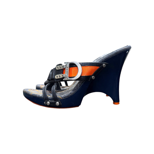 CHRISTIAN DIOR BY JOHN GALLIANO FLIGHT MONOGRAM WEDGES MULES