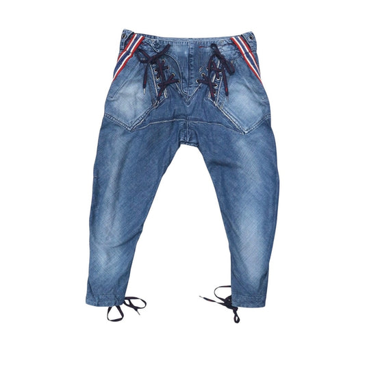 MARITHE FRANCOIS GIRBAUD LACE UP DENIM CAPRIS