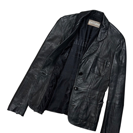 GALLIANO BLACK LEATHER BLAZER