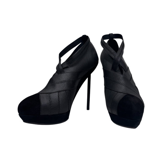 YVES SAINT LAURENT BLACK ELASTIC BANDAGE HEELS