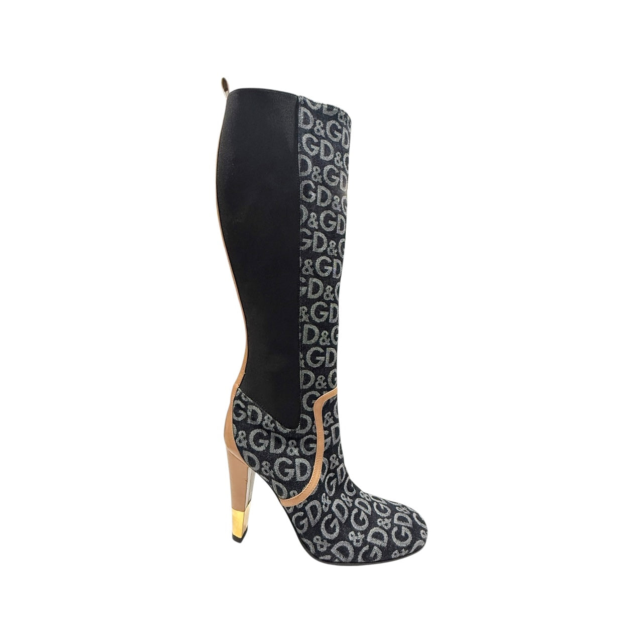 DOLCE & GABBANA MONOGRAM KNEE HIGH HEEL BOOTS