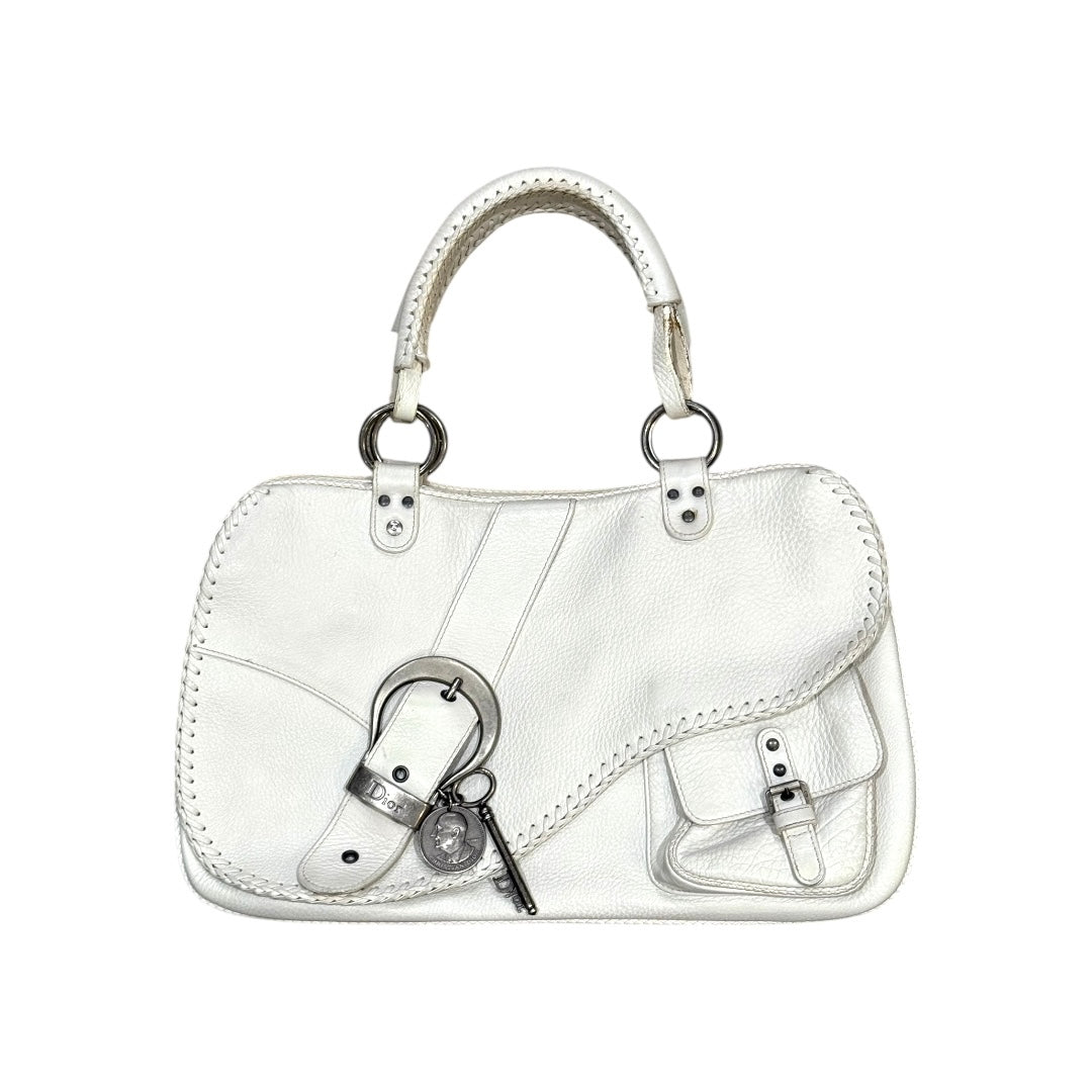 CHRISTIAN DIOR WHITE GAUCHO DOUBLE SADDLE BAG