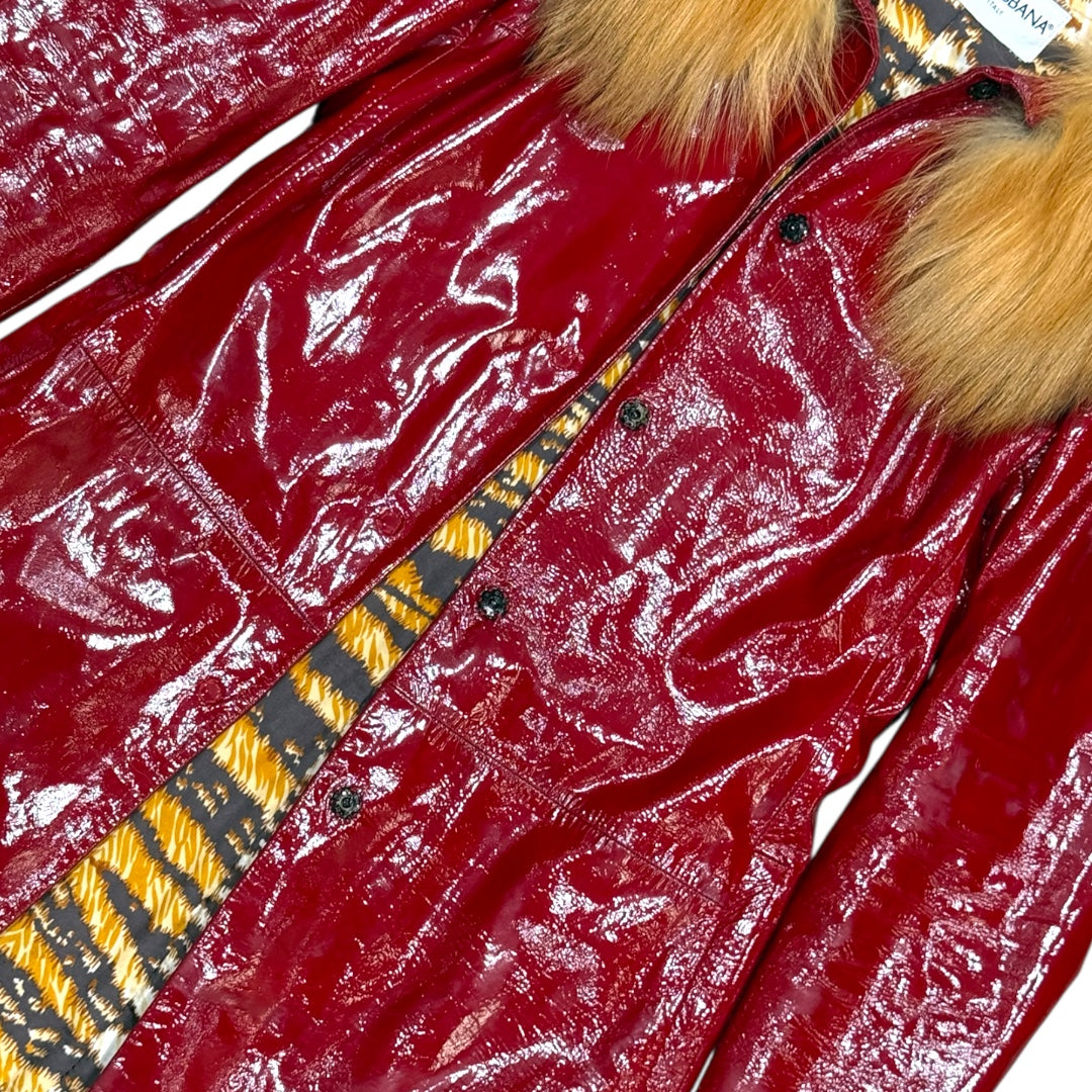 DOLCE&GABBANA RED FUR LEATHER JACKET