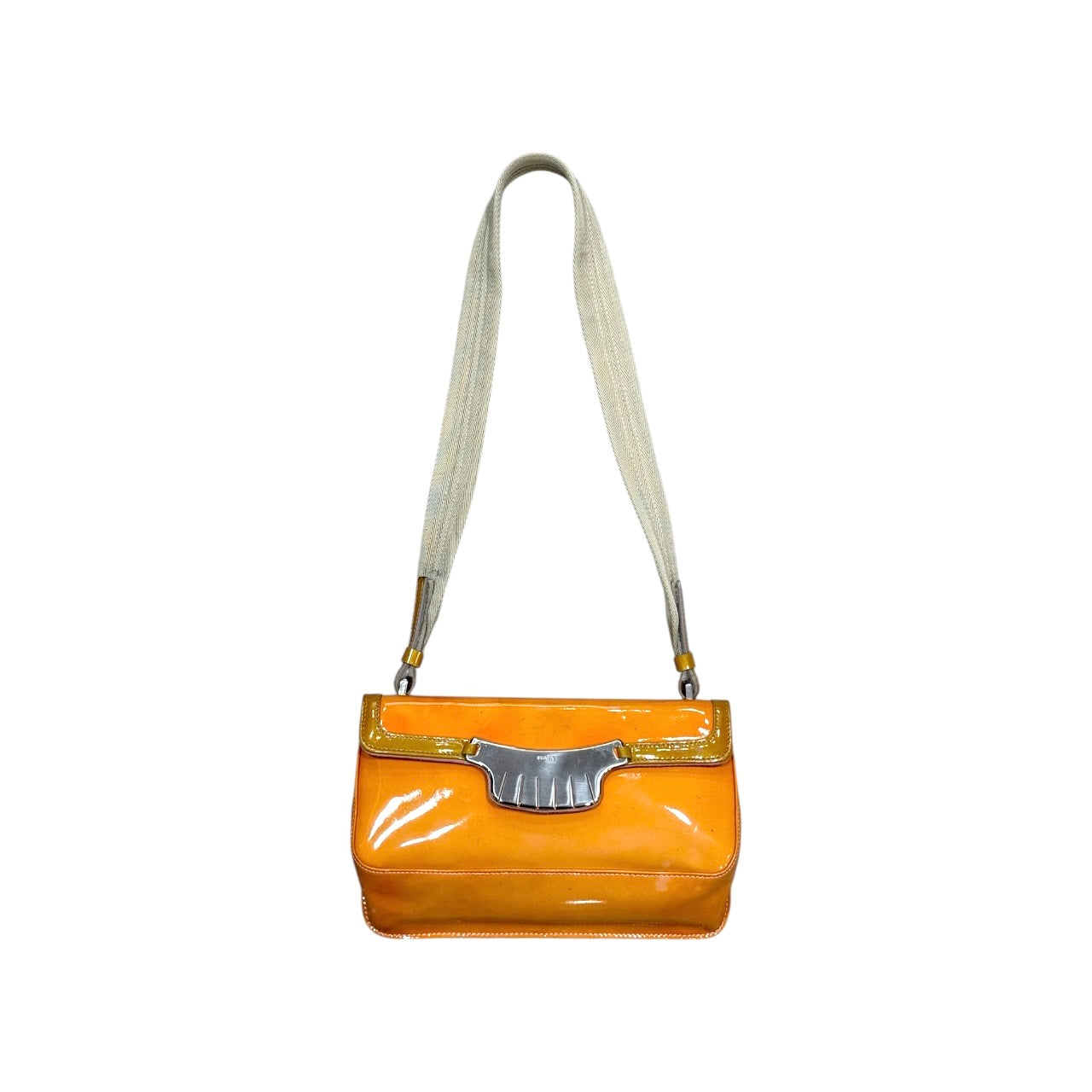 PRADA ORANGE PATENT LEATHER SHOULDER BAG