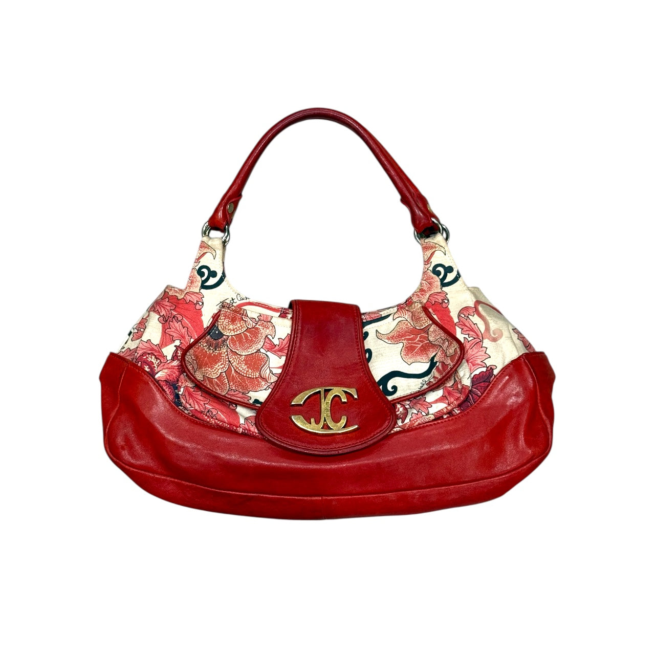 JUST CAVALLI RED FLORAL SHOULDER BAG