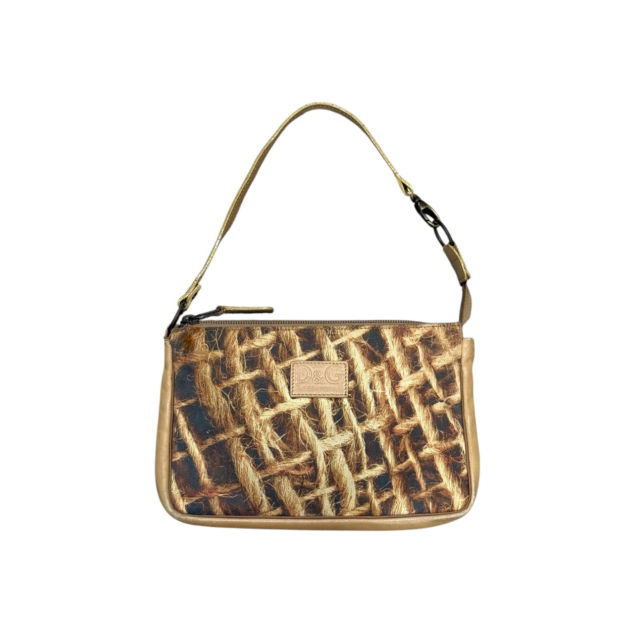 DOLCE & GABBANA STRAW PATTERN PRINTED MINI SHOULDER BAG