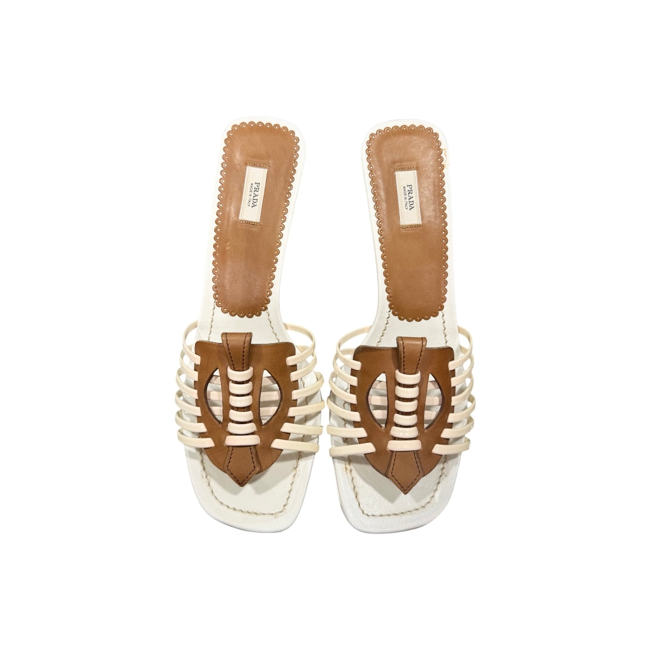 PRADA CUT OUT DESIGN WHITE LEATHER MULES