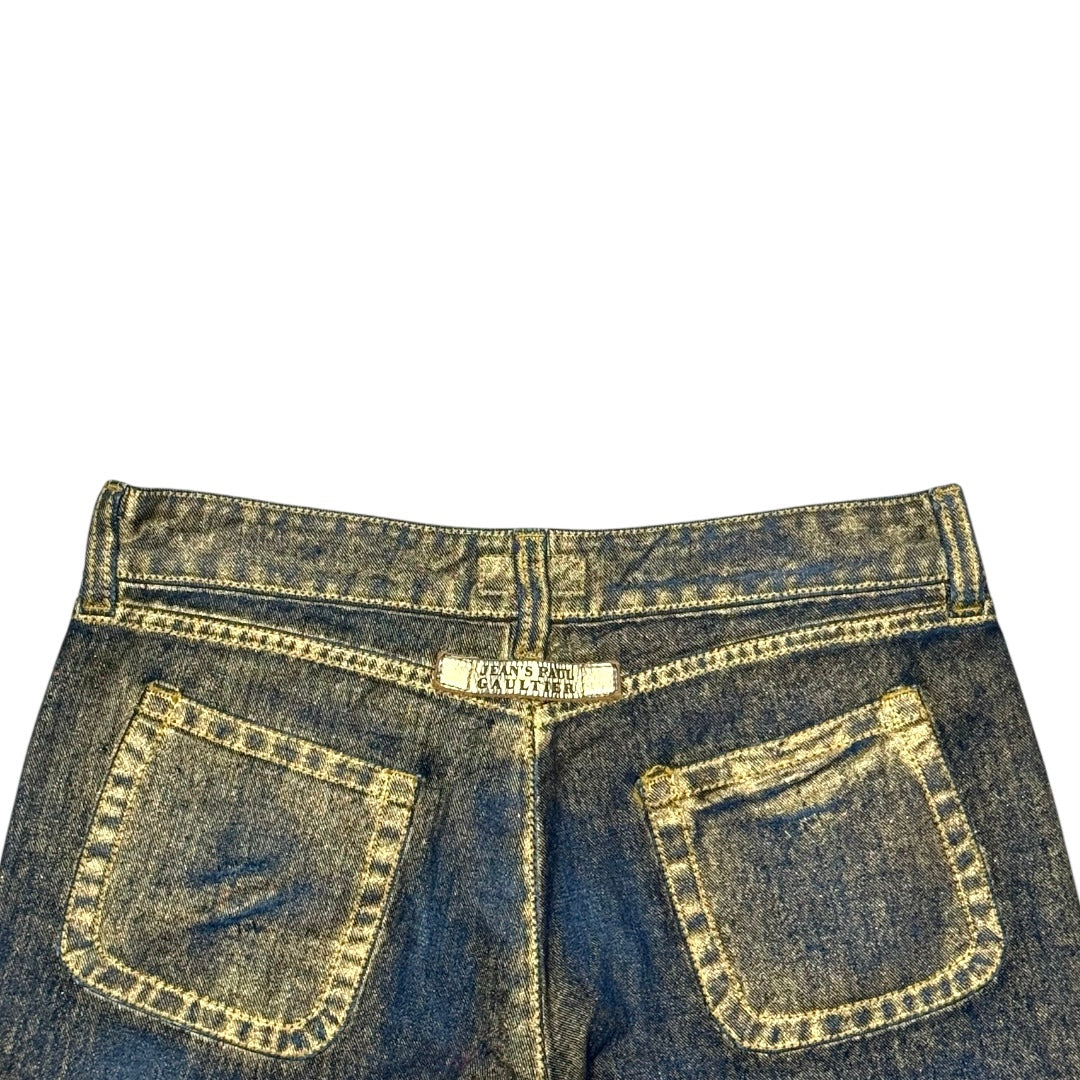 JEAN PAUL GAULTIER GOLD PAINTED STUD HEM CAPRIS PANTS