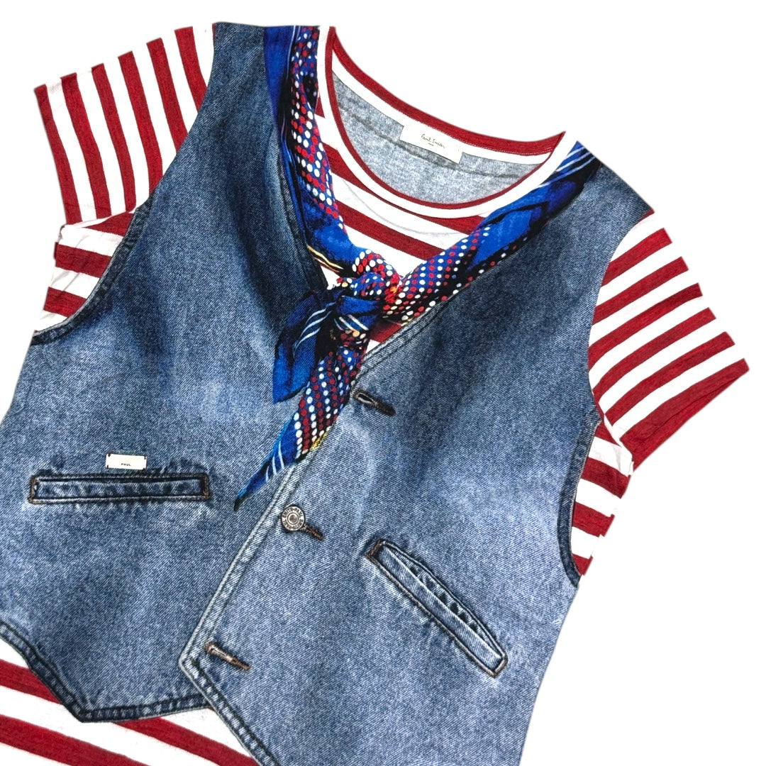 PAUL SMITH DENIM & SCARF OVER PRINTED T-SHIRT