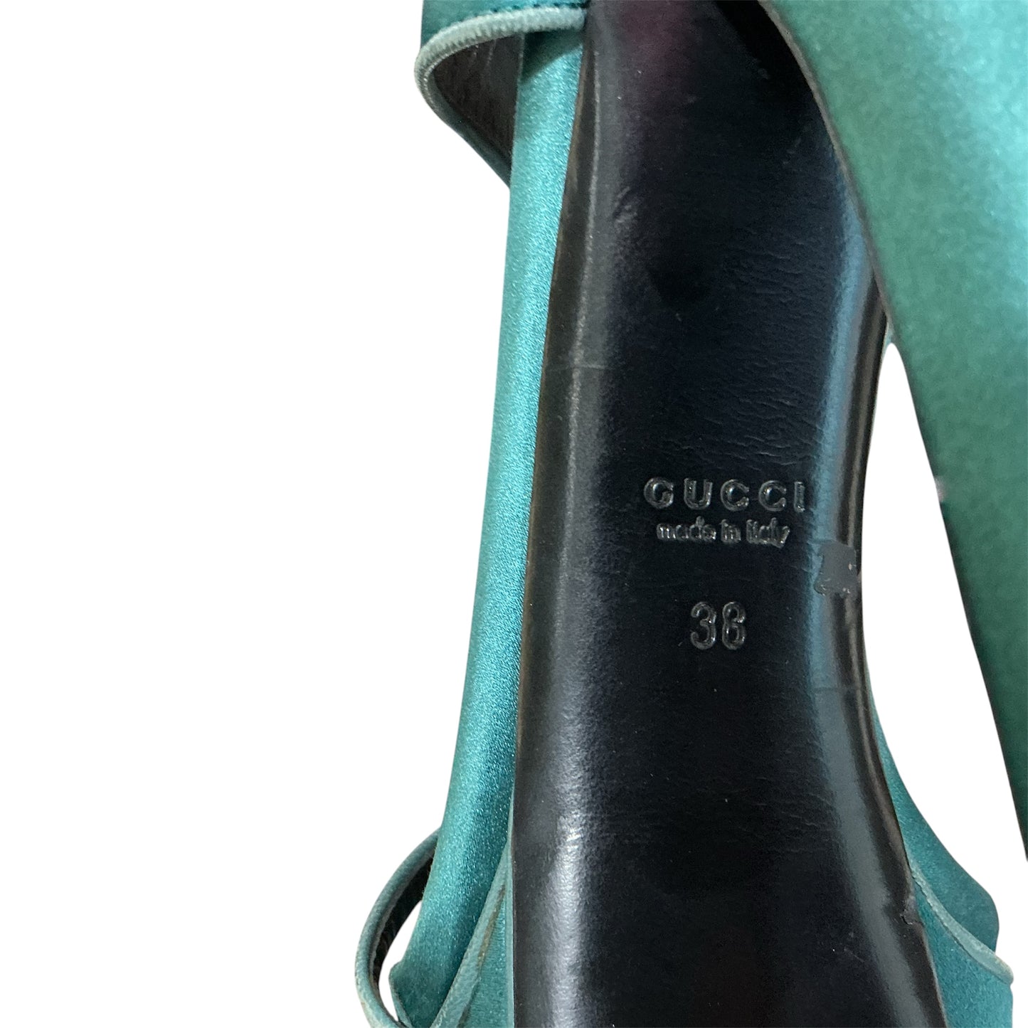 GUCCI GREEN SATIN PLATFORM HEELS