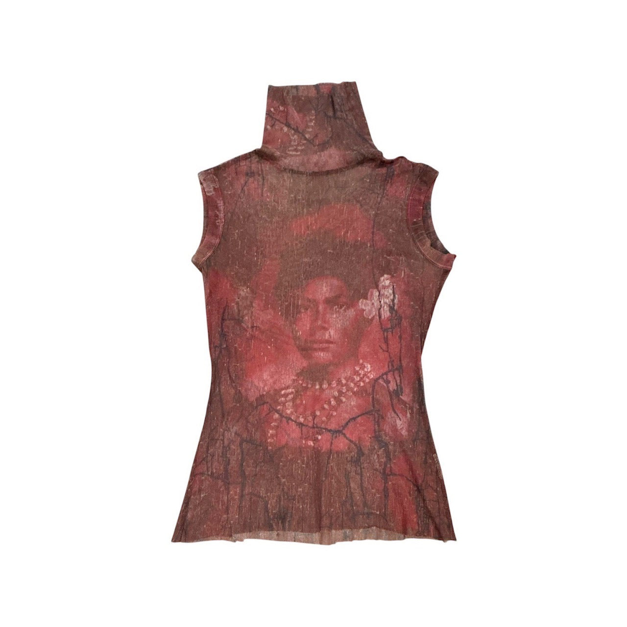 JEAN PAUL GAULTIER PRINTED MESH TURLE NECK TOP