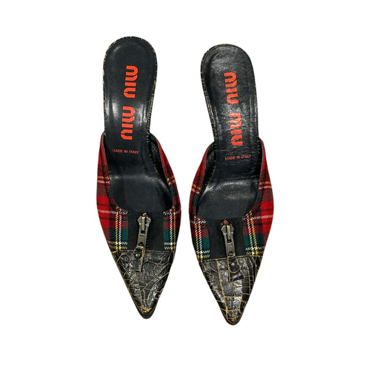 MIU MIU PLAID ZIPPER HEELS