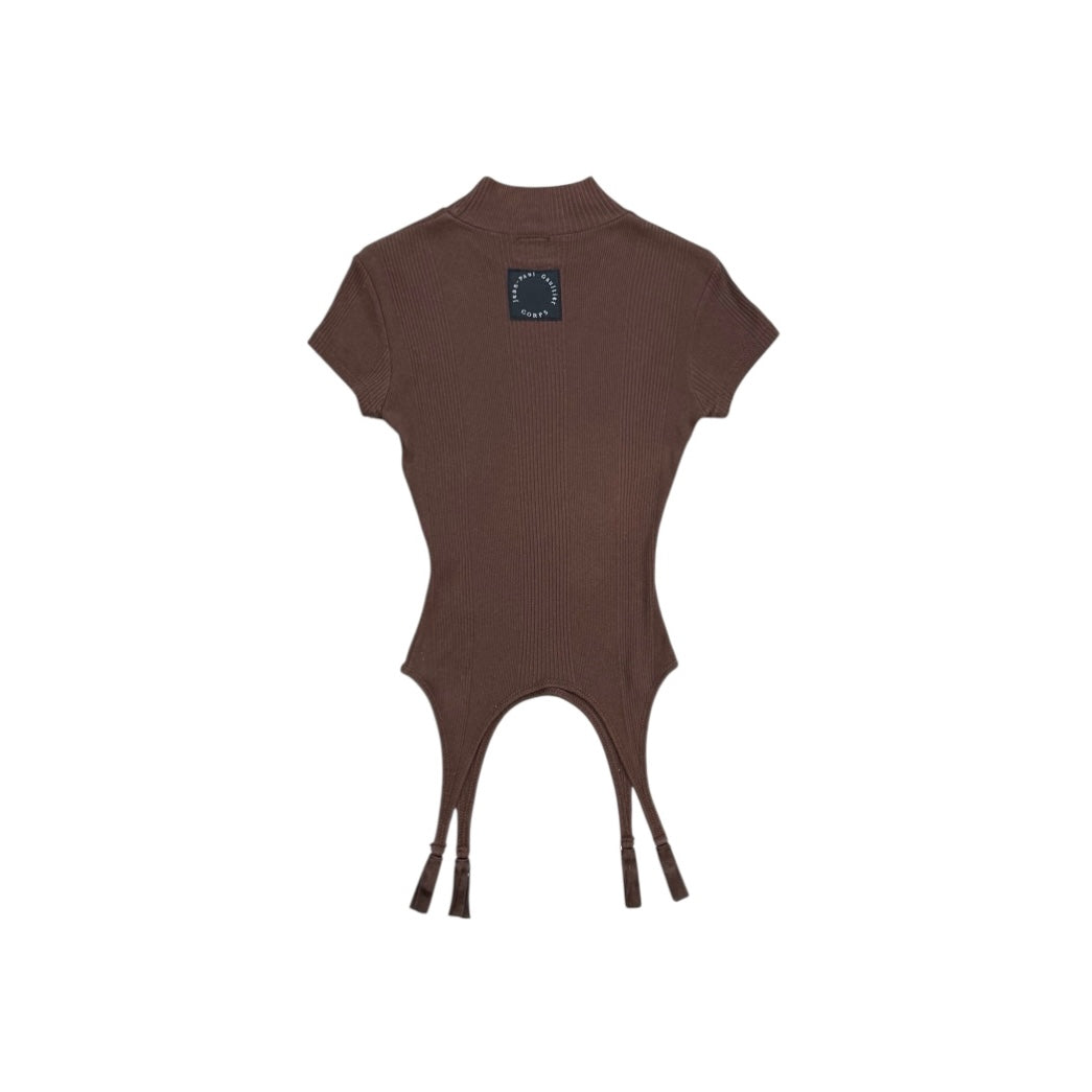 JEAN PAUL GAULTIER BROWN RIBBED KNIT BODYSUIT