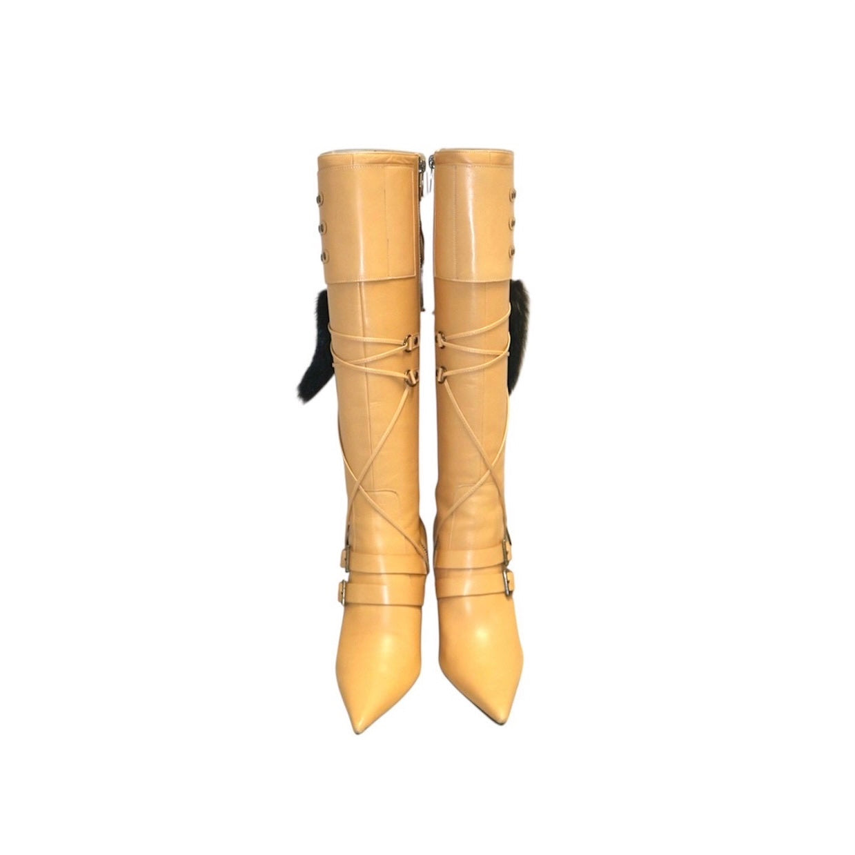 VINTAGE YELLOW BOOTS WITH FUR PENDANT