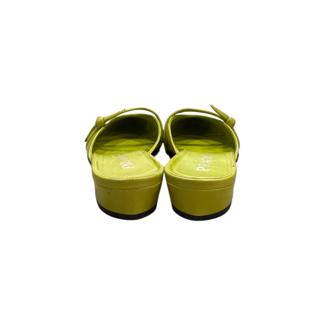 PRADA GREEN LEATHER MULES