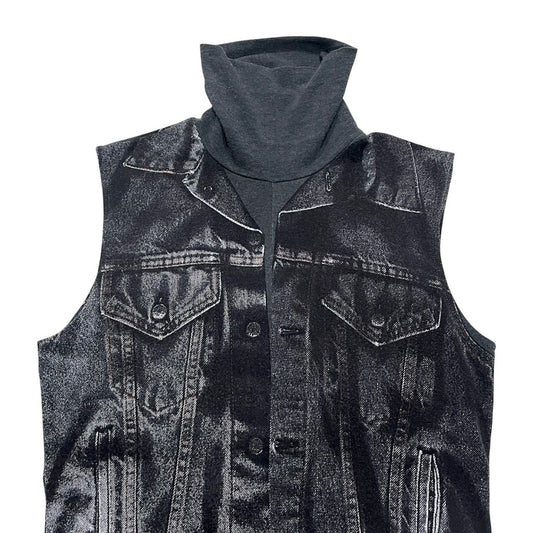 JEAN PAUL GAULTIER 1990S GREY TROMPE L’OEIL DENIM ILLUSION TOP