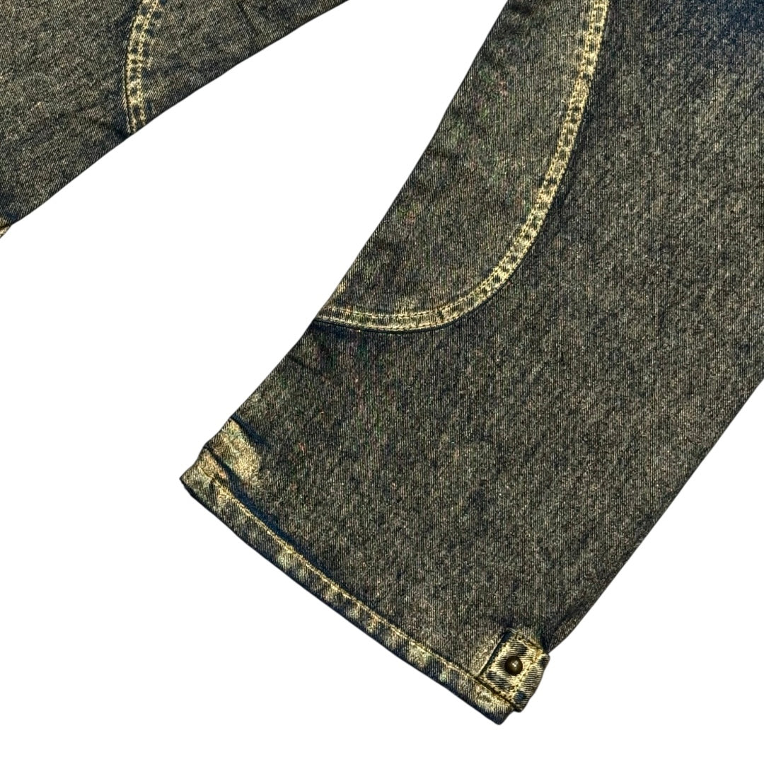 JEAN PAUL GAULTIER GOLD PAINTED STUD HEM CAPRIS PANTS