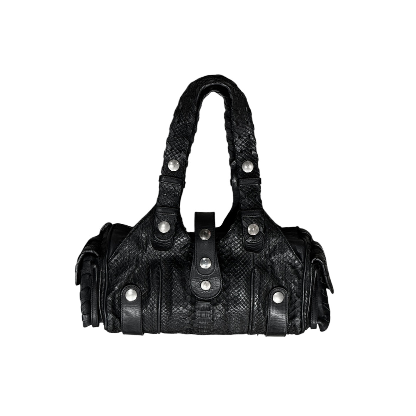 CHLOÈ BLACK PYTHON SILVERADO SATCHEL BAG