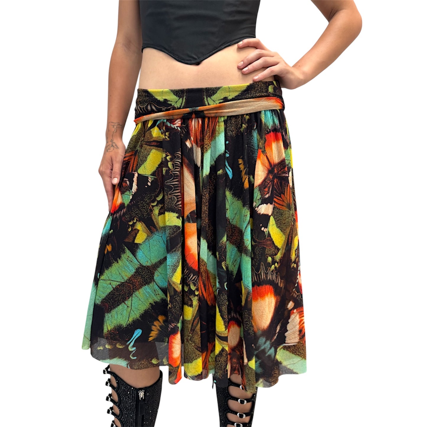 JEAN PAUL GAULTIER FLORAL BUTTERFLY MESH SKIRT