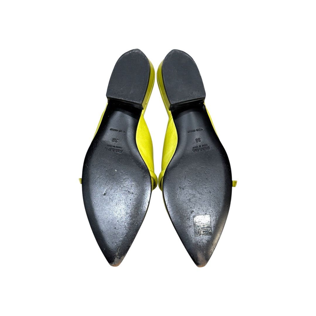 PRADA GREEN LEATHER MULES