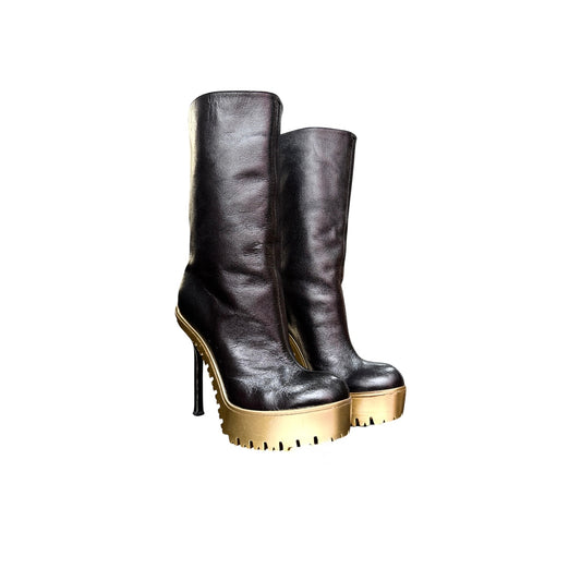 YVES SAINT LAURENT BLACK LEATHER BOOTS