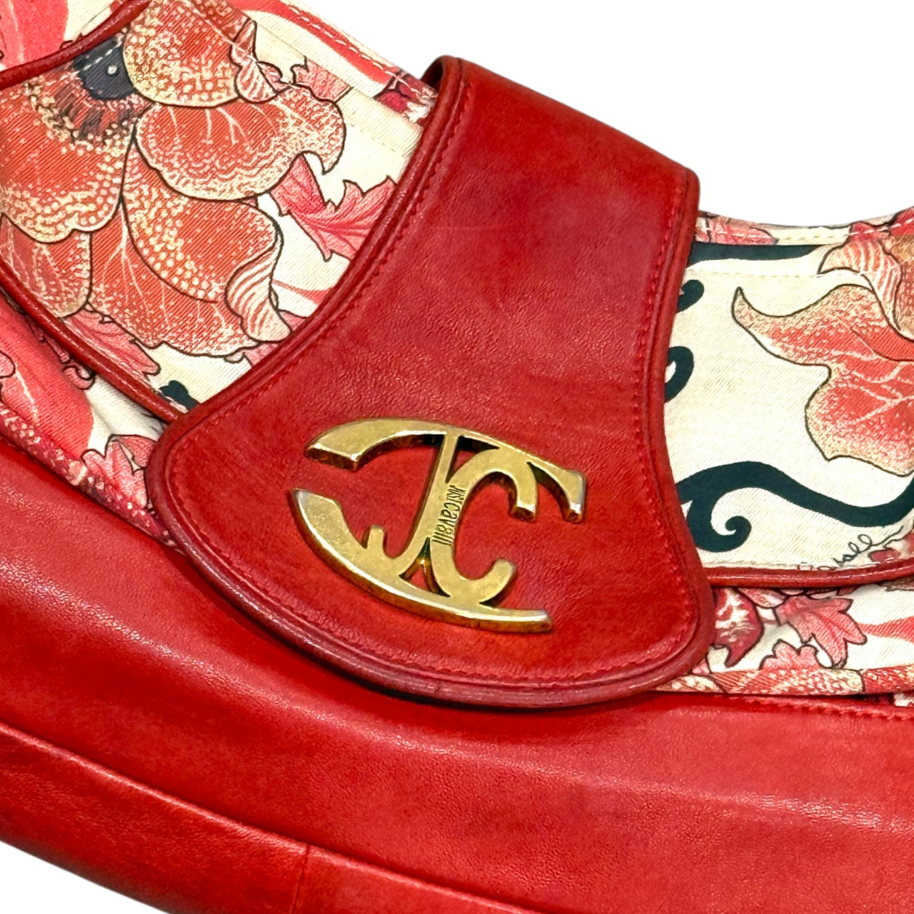 JUST CAVALLI RED FLORAL SHOULDER BAG