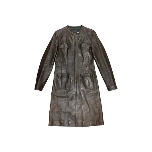 PRADA 1999 OLIVE BIKER LEATHER COAT