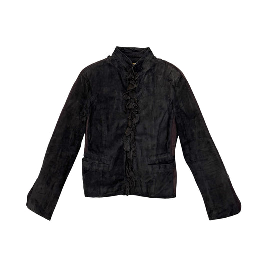 ROBERTO CAVALLI BROWN SUEDE RUFFLED JACKET