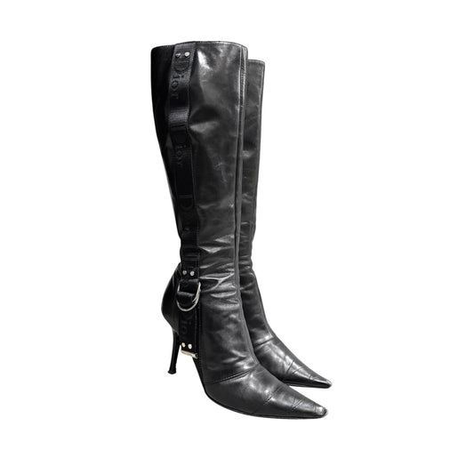 CHRISTIAN DIOR BY JOHN GALLIANO BLACK WOVEN LEATHER BOOTS