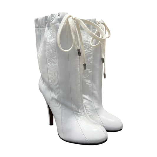 MAISON MARGIELA WHITE PATENT LEATHER WITH DRAWSTRING BOOTS