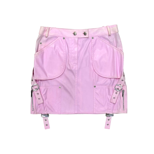 CHRISTIAN DIOR BY JOHN GALLIANO SS2003 PINK BUCKLED LEATHER SKIRT