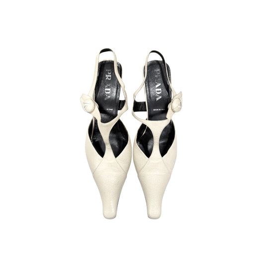 PRADA IVORY LEATHER SLINGBACK HEELS
