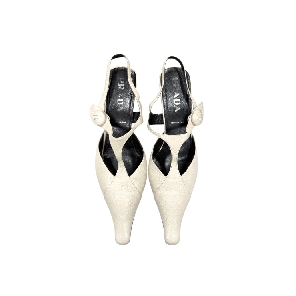 PRADA IVORY LEATHER SLINGBACK HEELS