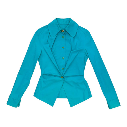 VIVIENNE WESTWOOD PLEATED TURQUOISE BLOUSE SHIRT