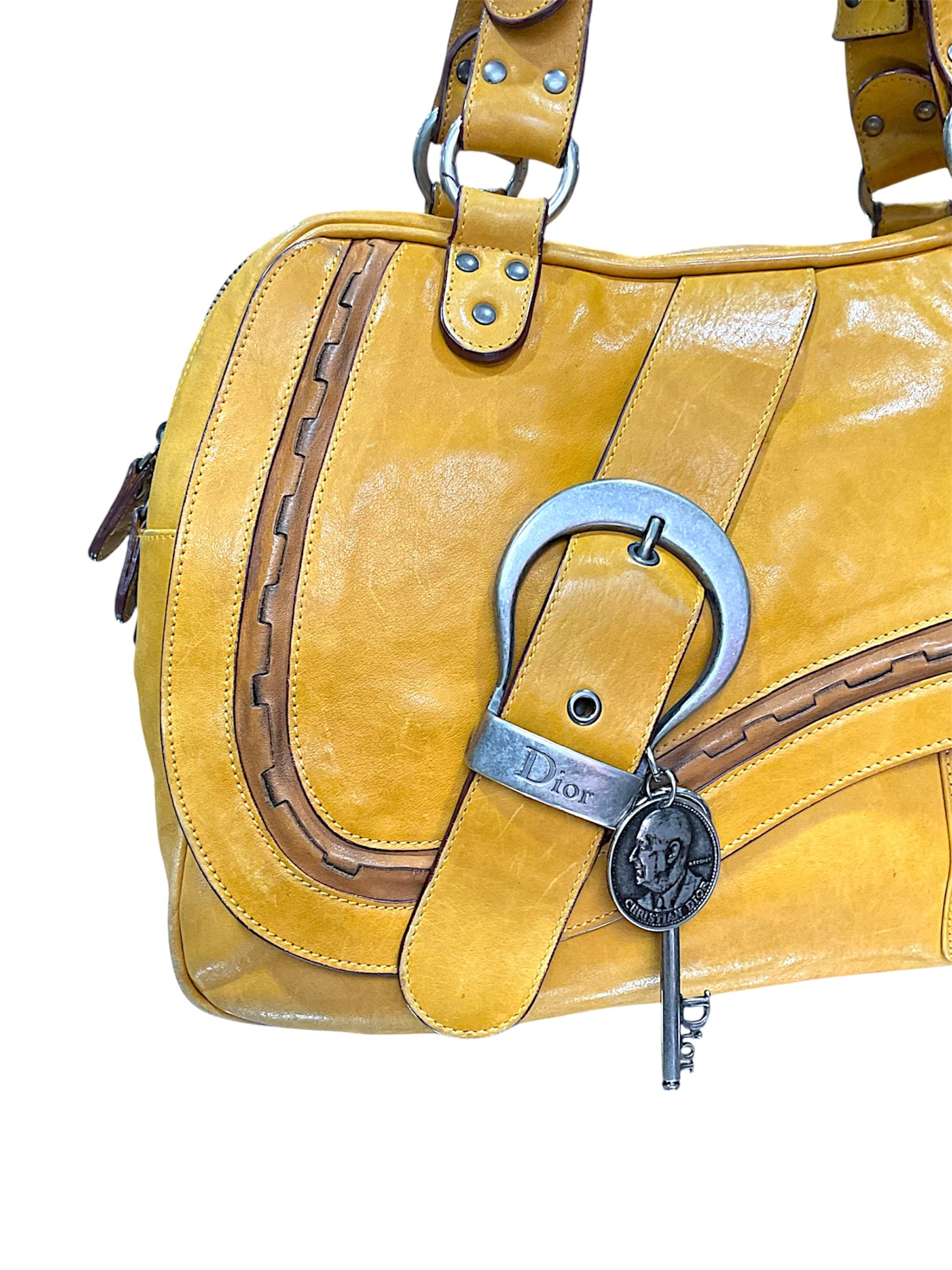 CHRISTAIN DIOR YELLOW GAUCHO DOUBLE SADDLE BAG