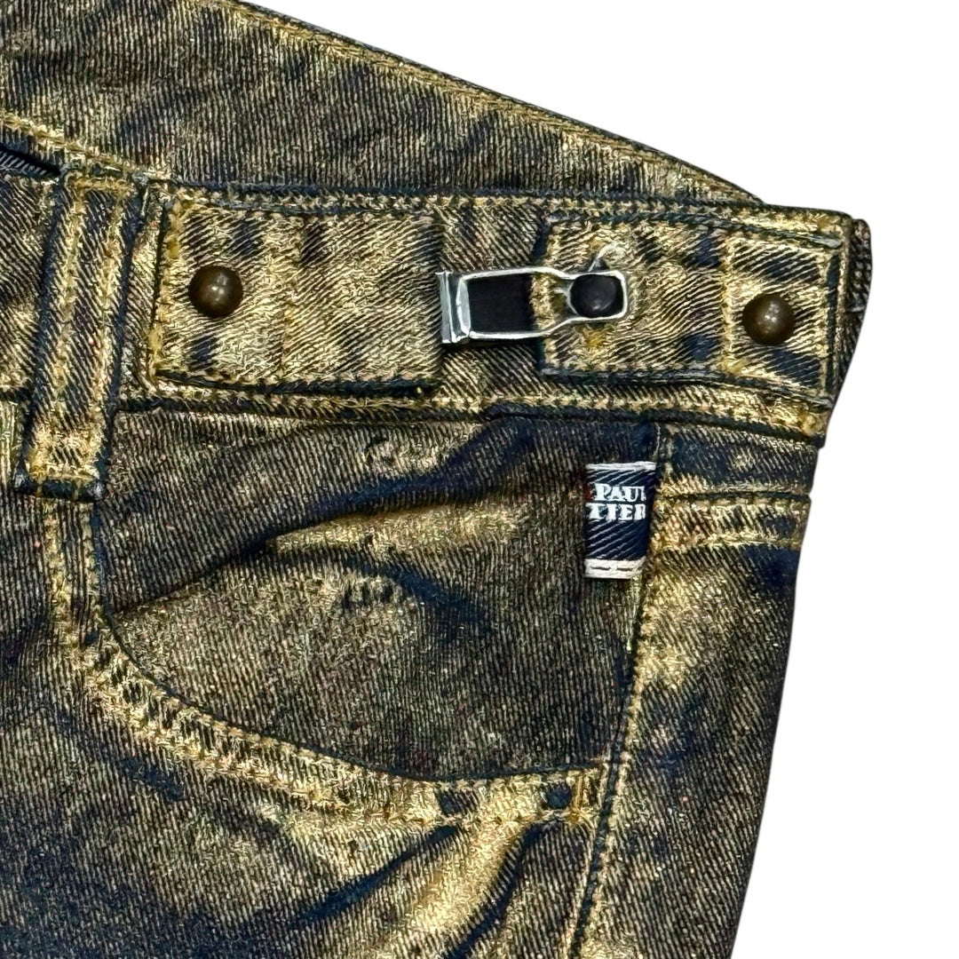 JEAN PAUL GAULTIER GOLD PAINTED STUD HEM CAPRIS PANTS