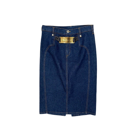 DOLCE & GABBANA GOLD BELT DENIM SKIRT