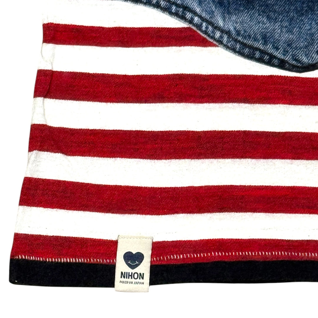 PAUL SMITH DENIM & SCARF OVER PRINTED T-SHIRT