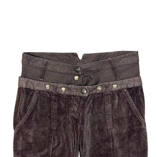 JUST CAVALLI BROWN VELVET DOUBLE WAIST PANELED CAPRIS