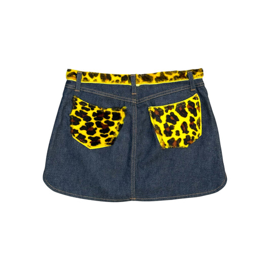 DOLCE & GABBANA LEOPARD FUR DENIM MINI SKIRT