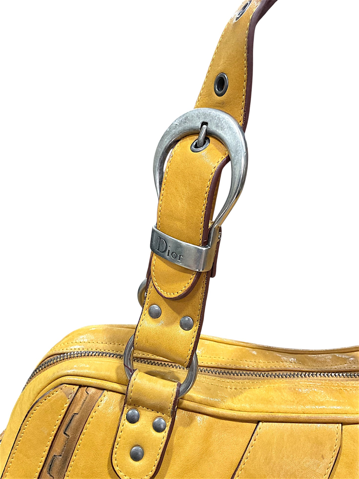 CHRISTAIN DIOR YELLOW GAUCHO DOUBLE SADDLE BAG