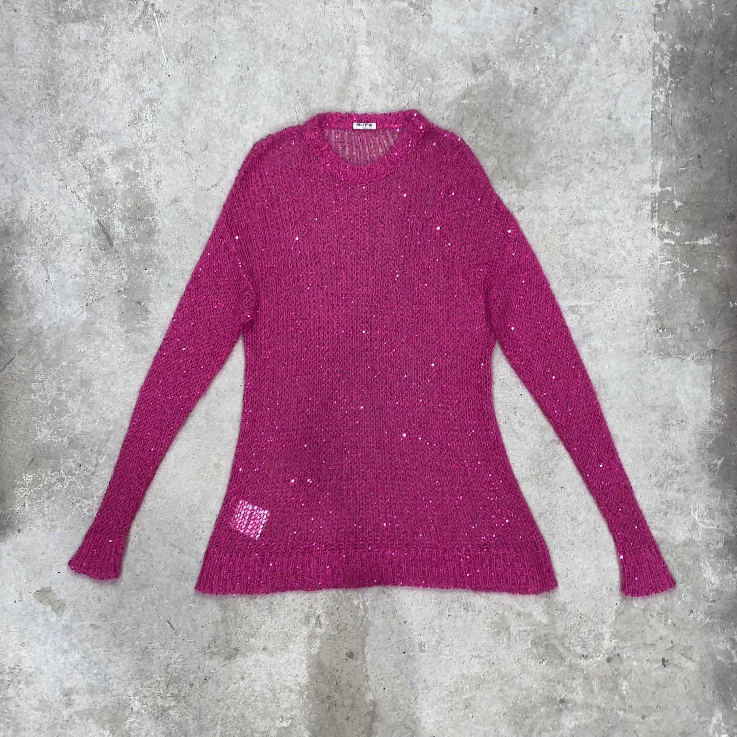 MIU MIU KNITTED SEQUINS PINK SWEATER