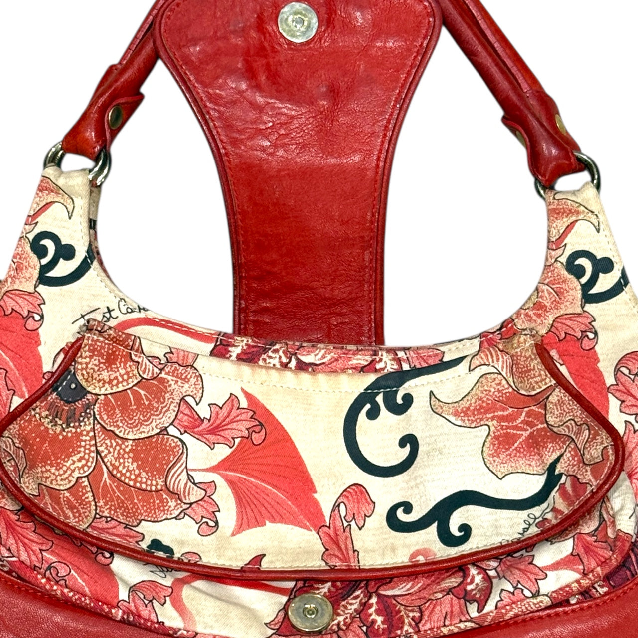 JUST CAVALLI RED FLORAL SHOULDER BAG