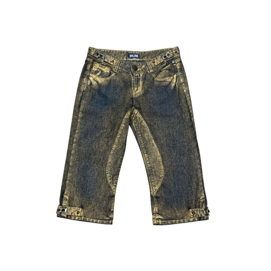 JEAN PAUL GAULTIER GOLD PAINTED STUD HEM CAPRIS PANTS