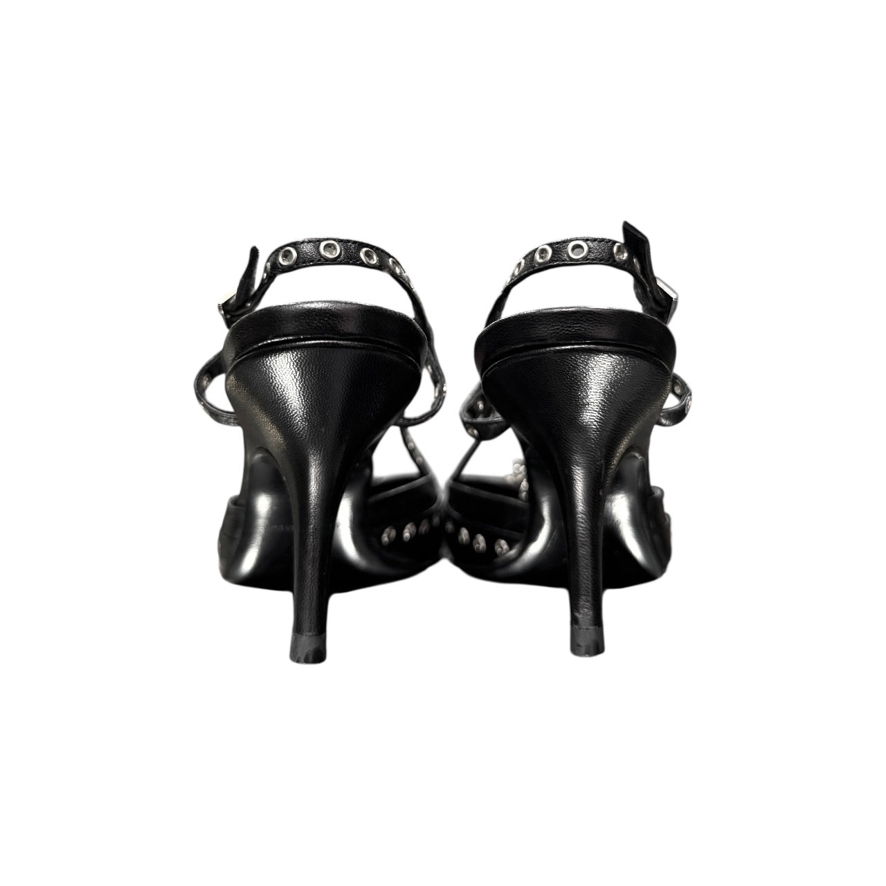 CHRISTIAN DIOR BLACK SLINGBACK KITTEN HEELS WITH GROMMET EMBELLISHMENT